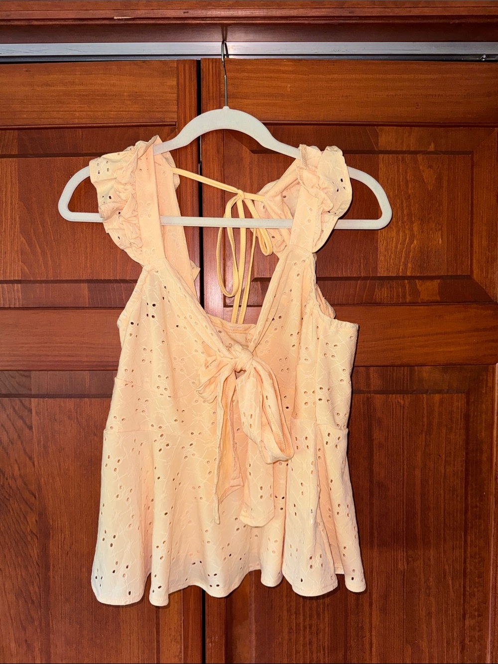 Light Peach Eyelet Tie-Back Women’s Tank Top